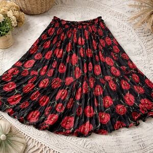 Gypsy Cottagecore Whimisgoth Poppy Floral Boho Tiered Crinkle GauzeSkirt Ra